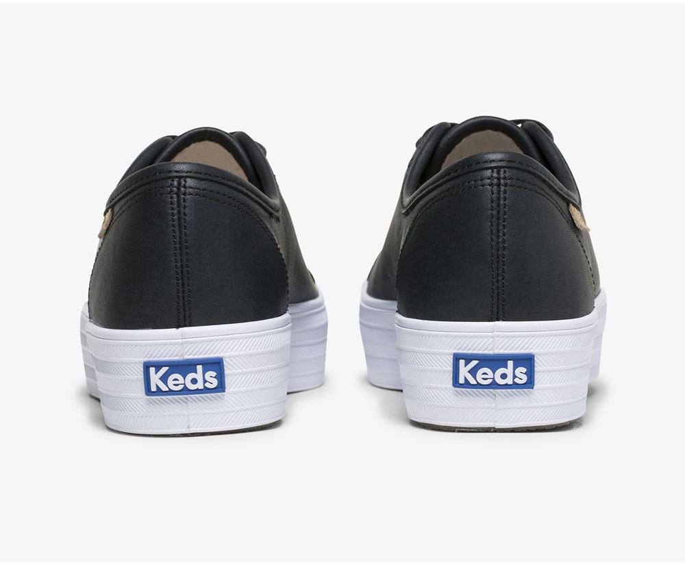 Πανινα Παπουτσια Γυναικεια - Keds Triple Kick Luxe Δερματινα - Μαυρα - NIBYZ8590